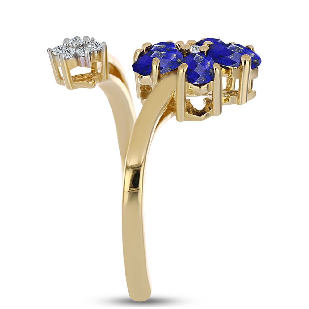 Pozlacené stříbro 925/1000 Prsten s Lapisem Lazuli a Bílým Topazem - Karátové číslo: 1.27. přibližná hmotnost: 4 gramů 4 