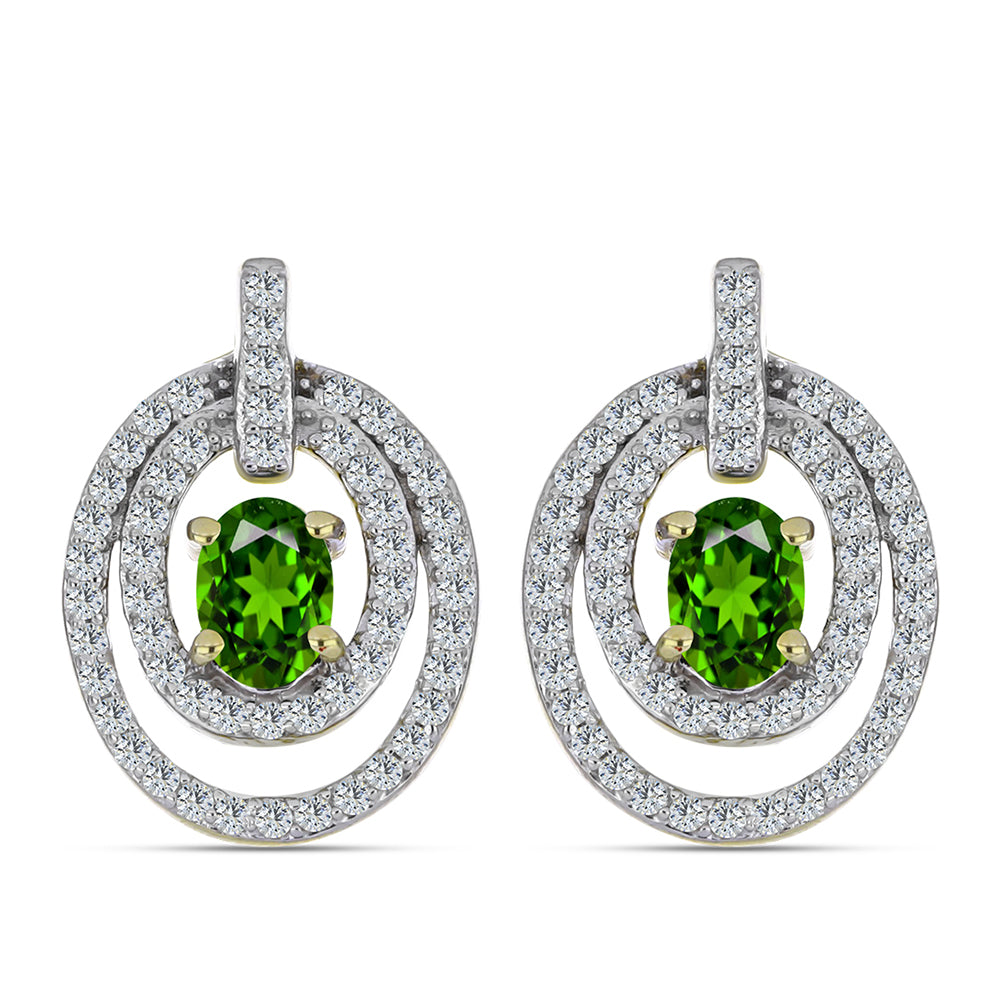 Pozlacené Stříbro 925/1000 - Náušnice s Duhovým Safírem a Bílým Topazem - Karátové číslo: 1.82. přibližná hmotnost: 4.51 gramů