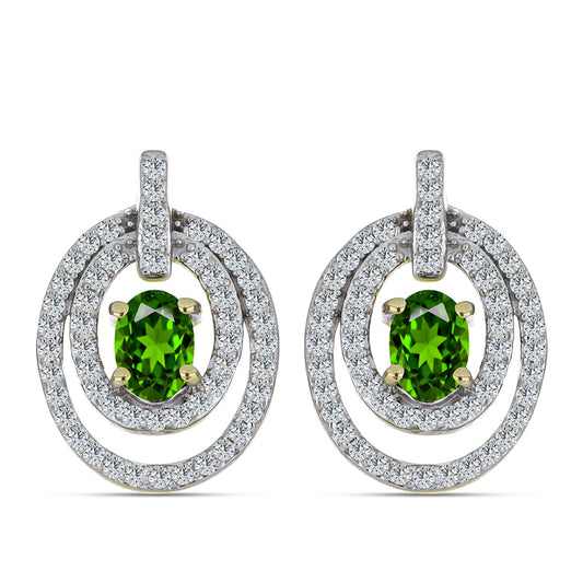 Pozlacené Stříbro 925/1000 - Náušnice s Duhovým Safírem a Bílým Topazem - Karátové číslo: 1.82. přibližná hmotnost: 4.51 gramů