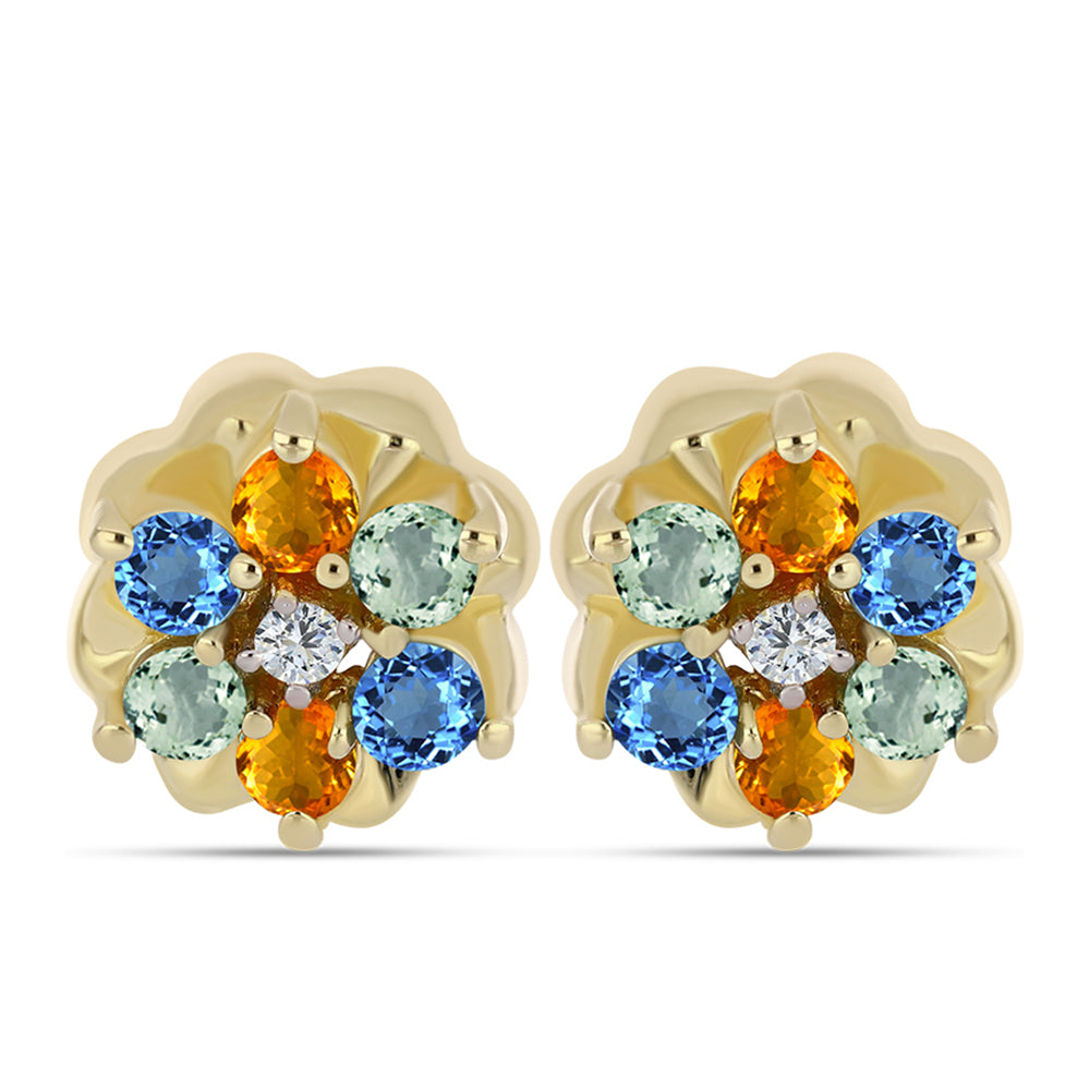 Pozlacené Stříbro 925/1000 - Náušnice s Duhovým Safírem a Bílým Topazem - Karátové číslo: 0.62. přibližná hmotnost: 2.03 gramů 1 