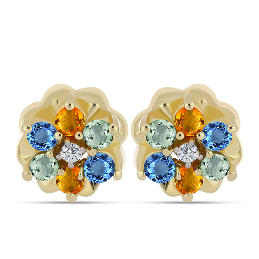 Pozlacené Stříbro 925/1000 - Náušnice s Duhovým Safírem a Bílým Topazem - Karátové číslo: 0.62. přibližná hmotnost: 2.03 gramů