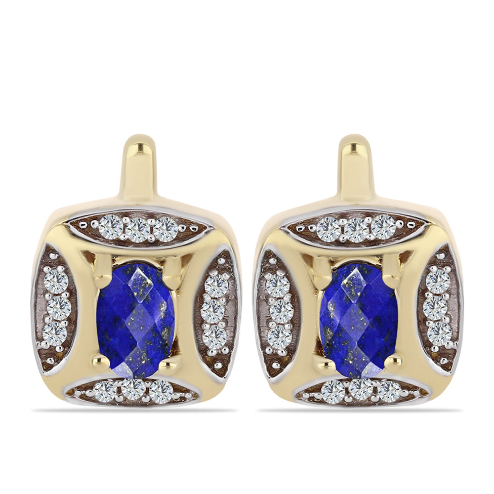 Pozlacené Stříbro 925/1000 - Náušnice s Lapisem Lazuli a Bílým Topazem - Karátové číslo: 1.11. přibližná hmotnost: 4.86 gramů 1 