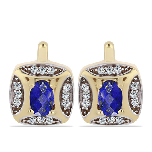 Pozlacené Stříbro 925/1000 - Náušnice s Lapisem Lazuli a Bílým Topazem - Karátové číslo: 1.11. přibližná hmotnost: 4.86 gramů