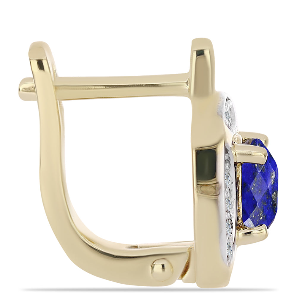 Pozlacené Stříbro 925/1000 - Náušnice s Lapisem Lazuli a Bílým Topazem - Karátové číslo: 1.11. přibližná hmotnost: 4.86 gramů 2 