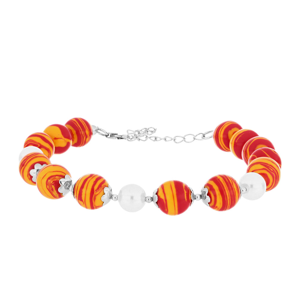 Stříbro 925/1000 - Náramek s jaspisem (Lví tlapa) a Bílou Sladkovodní Perlou - Karátové číslo: 86.85. přibližná hmotnost: 19.5 gramů 1 