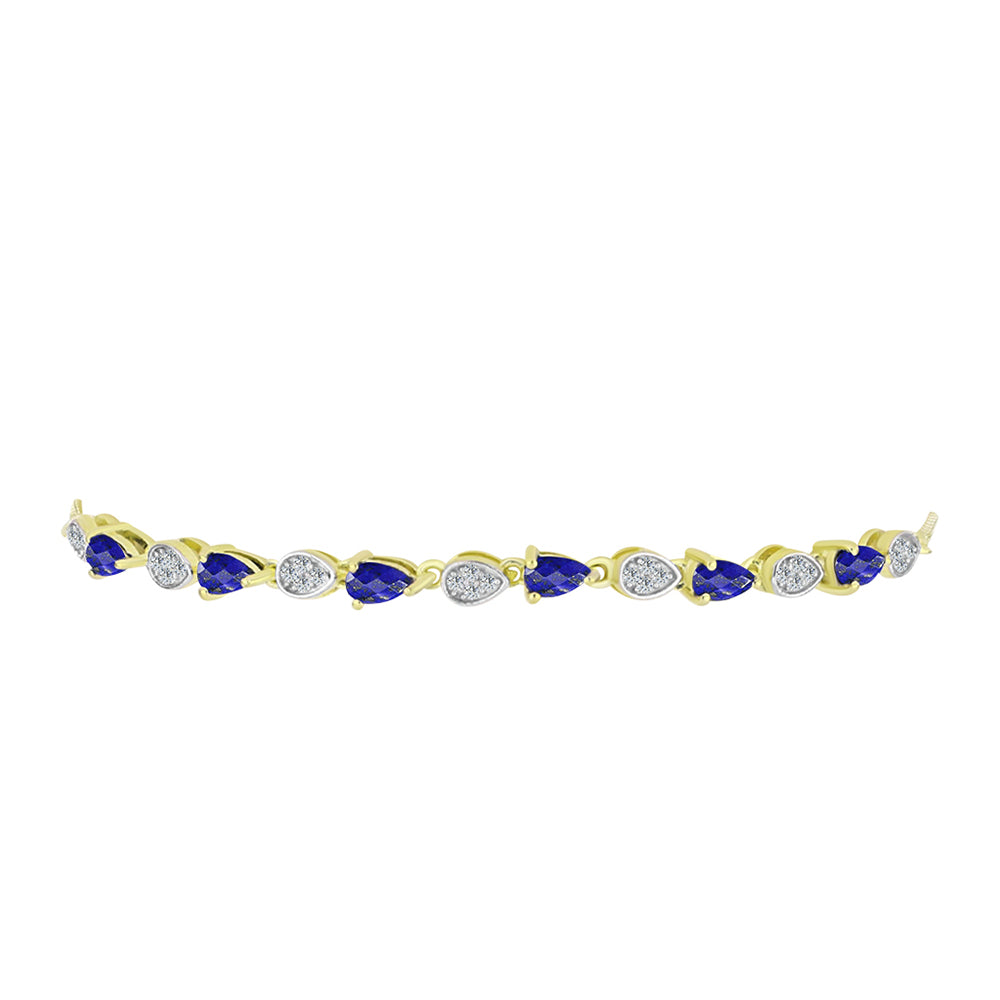 Pozlacené stříbro 925/1000 Náramek s Lapisem Lazuli a Bílým Topazem - Karátové číslo: 1.58. přibližná hmotnost: 4.88 gramů