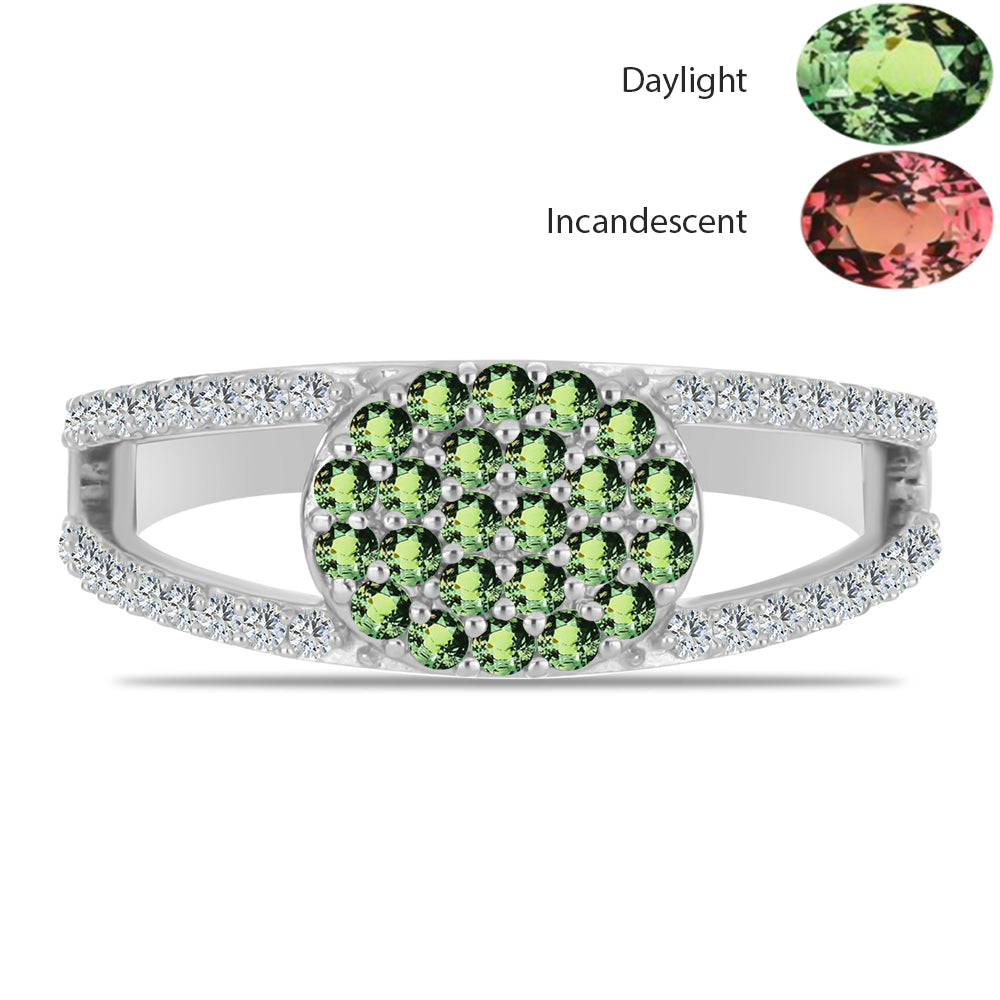 Stříbro 925/1000 - Prsten s Přírodním Alexandritem a Bílým Topazem - Karátové číslo: 0.78. přibližná hmotnost: 3.26 gramů 1 