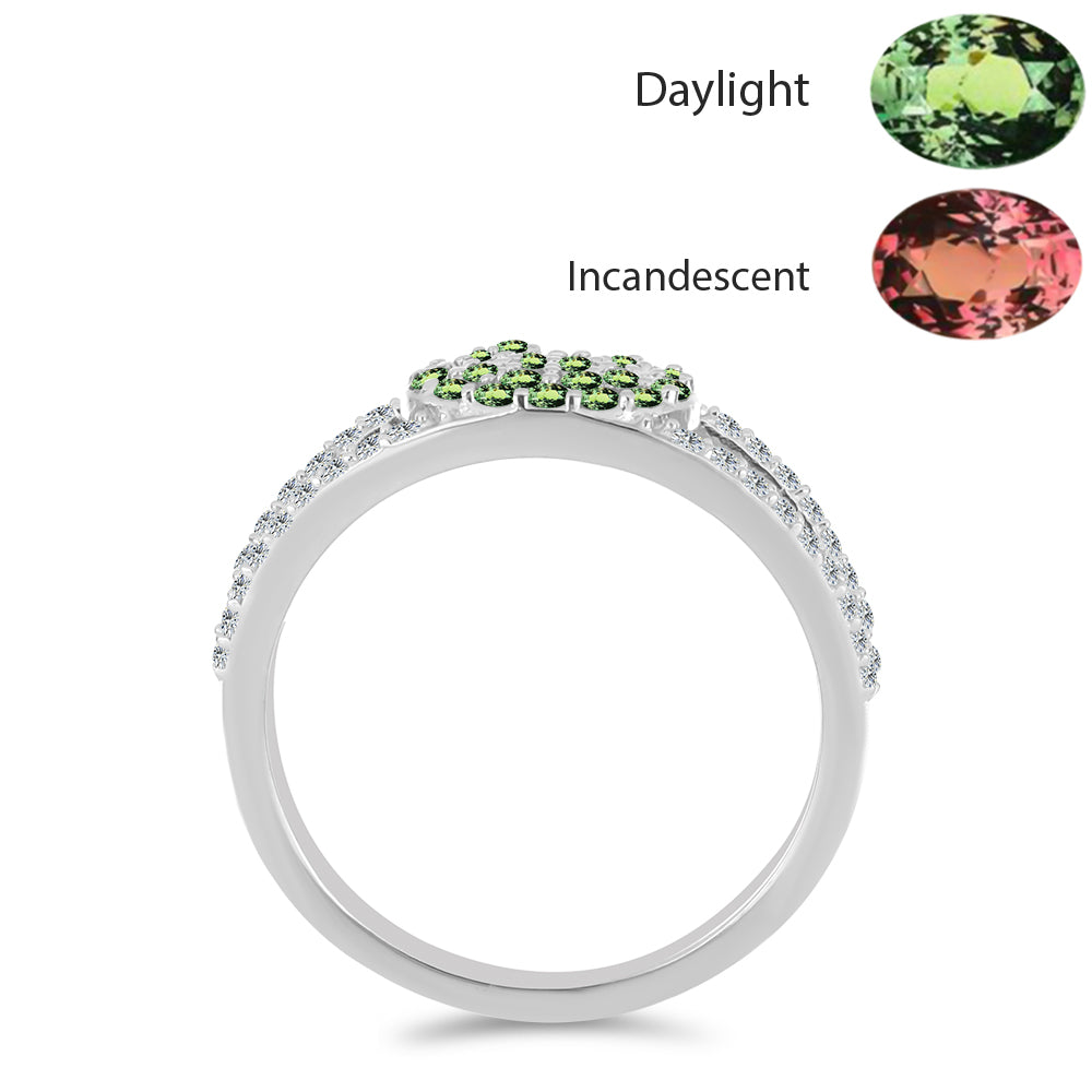 Stříbro 925/1000 - Prsten s Přírodním Alexandritem a Bílým Topazem - Karátové číslo: 0.78. přibližná hmotnost: 3.26 gramů 2 