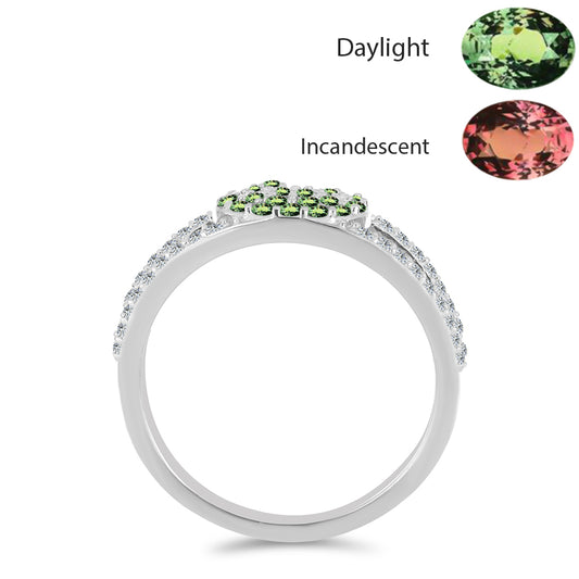 Stříbrný Prsten s Přírodním Alexandritem a Bílým Topazem