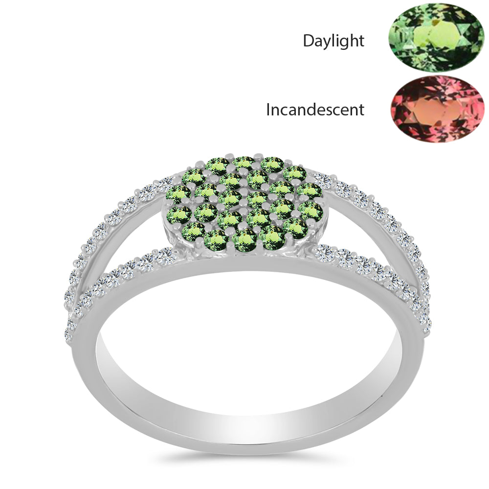 Stříbro 925/1000 - Prsten s Přírodním Alexandritem a Bílým Topazem - Karátové číslo: 0.78. přibližná hmotnost: 3.26 gramů 3 