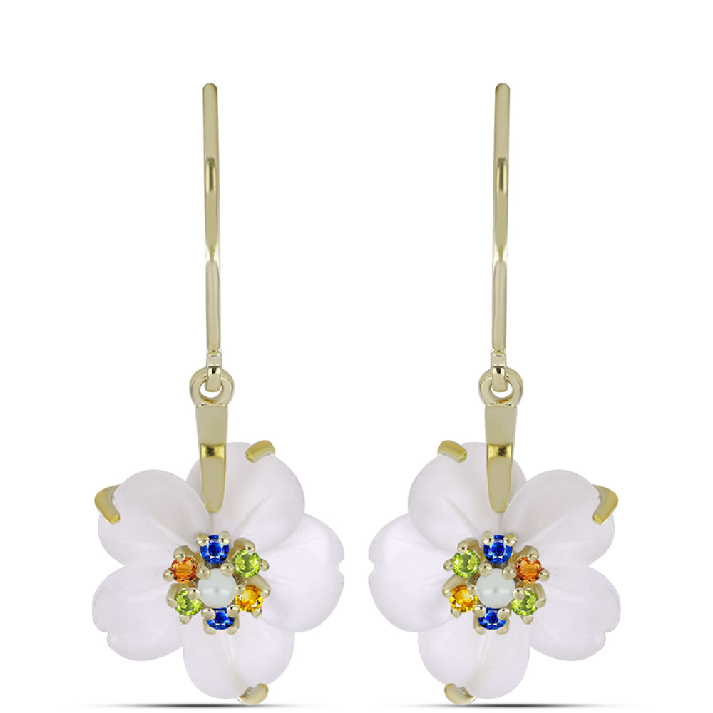 Pozlacené stříbro 925/1000 Náušnice s Duhovým Safírem a Bílou Sladkovodní Perlou - Karátové číslo: 6.34. přibližná hmotnost: 3.66 gramů 1 