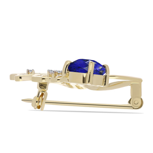 Pozlacené stříbro 925/1000 Brož s Lapisem Lazuli a Bílým Topazem - Karátové číslo: 2.21. přibližná hmotnost: 3.95 gramů