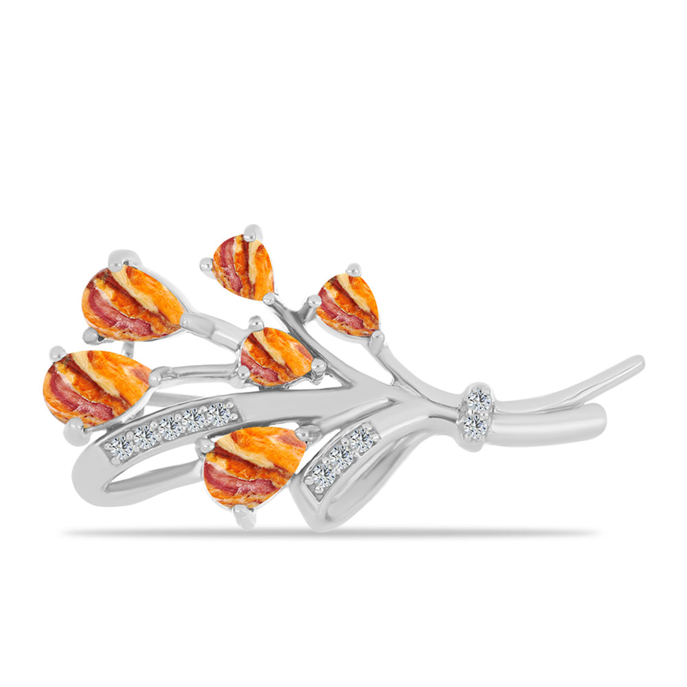 Stříbro 925/1000 Brož s jaspisem (Lví tlapa) a Bílým Topazem - Karátové číslo: 1.79. přibližná hmotnost: 3.71 gramů