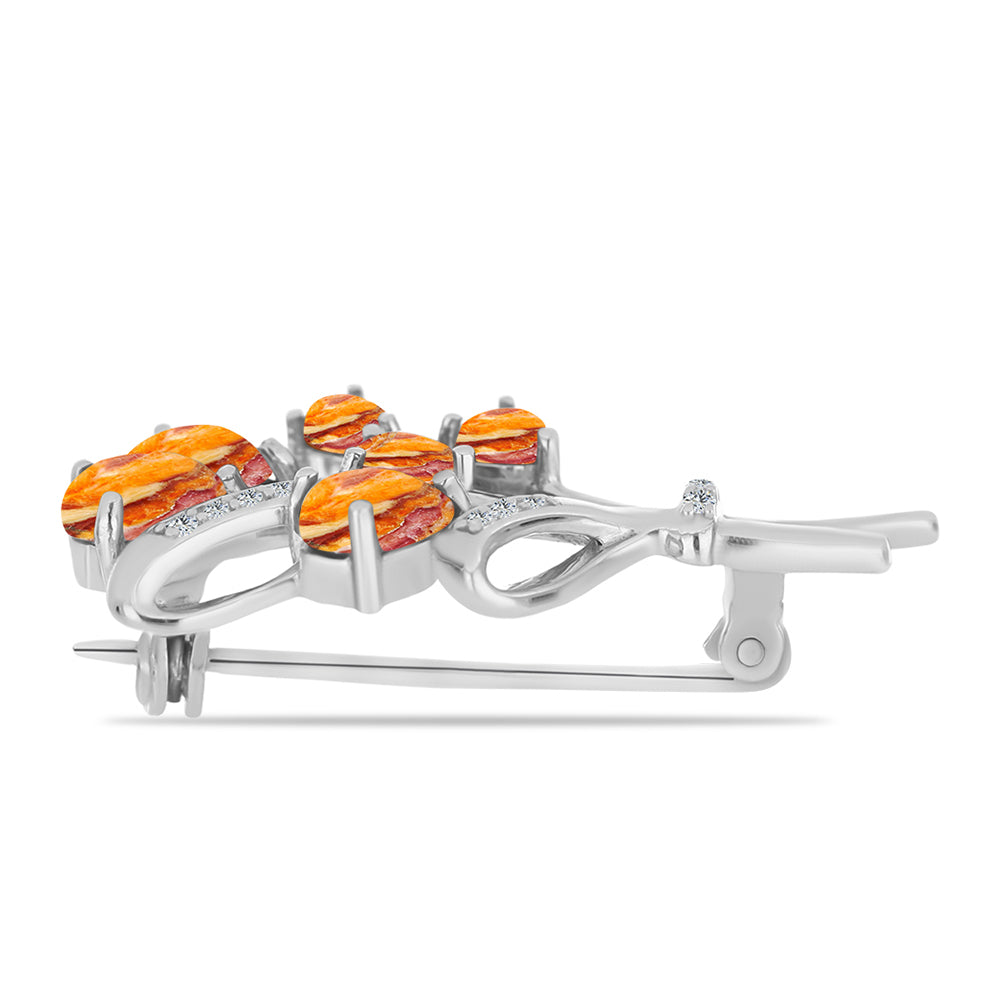 Stříbro 925/1000 Brož s jaspisem (Lví tlapa) a Bílým Topazem - Karátové číslo: 1.79. přibližná hmotnost: 3.71 gramů