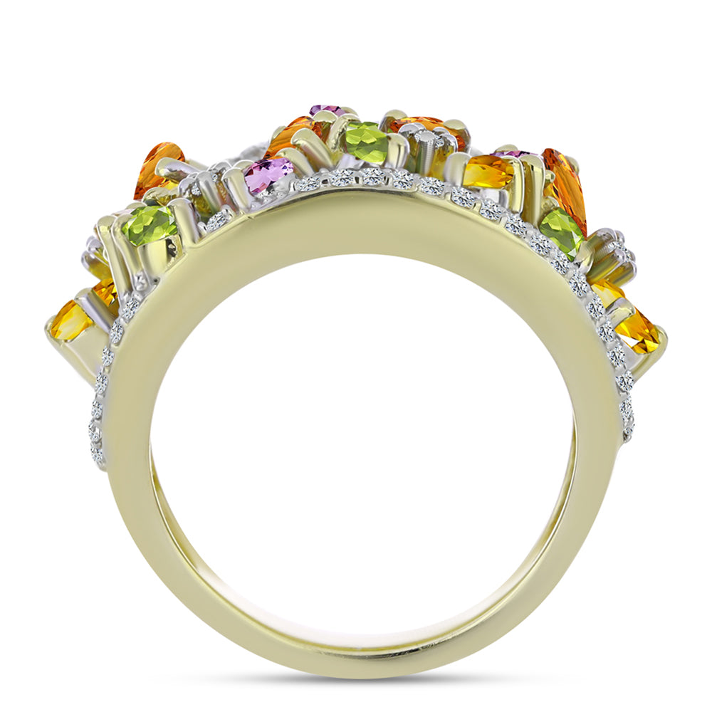 Pozlacené Stříbro 925/1000 - Prsten s Duhovým Safírem a Bílým Topazem - Karátové číslo: 5.44. přibližná hmotnost: 11.23 gramů 3 