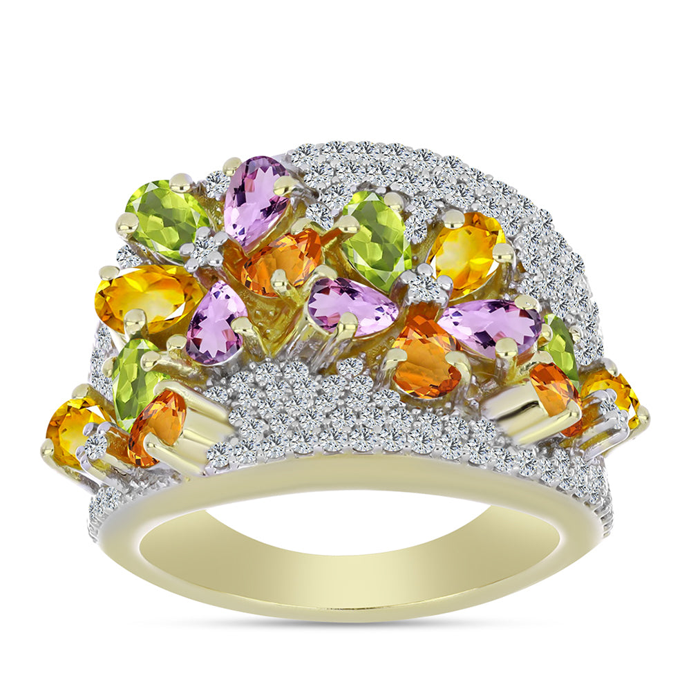 Pozlacené Stříbro 925/1000 - Prsten s Duhovým Safírem a Bílým Topazem - Karátové číslo: 5.44. přibližná hmotnost: 11.23 gramů 1 