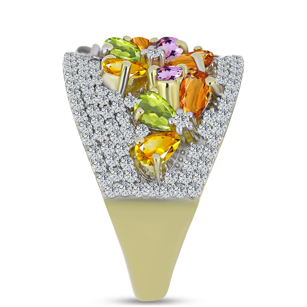 Pozlacené Stříbro 925/1000 - Prsten s Duhovým Safírem a Bílým Topazem - Karátové číslo: 5.44. přibližná hmotnost: 11.23 gramů 4 