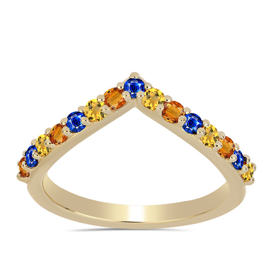 Pozlacené Stříbro 925/1000 - Prsten s Duhovým Safírem - Karátové číslo: 0.76. přibližná hmotnost: 2.1 gramů