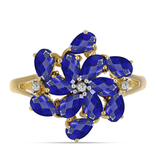 Pozlacené stříbro 925/1000 Prsten s Lapisem Lazuli a Bílým Topazem - Karátové číslo: 2.69. přibližná hmotnost: 3.79 gramů