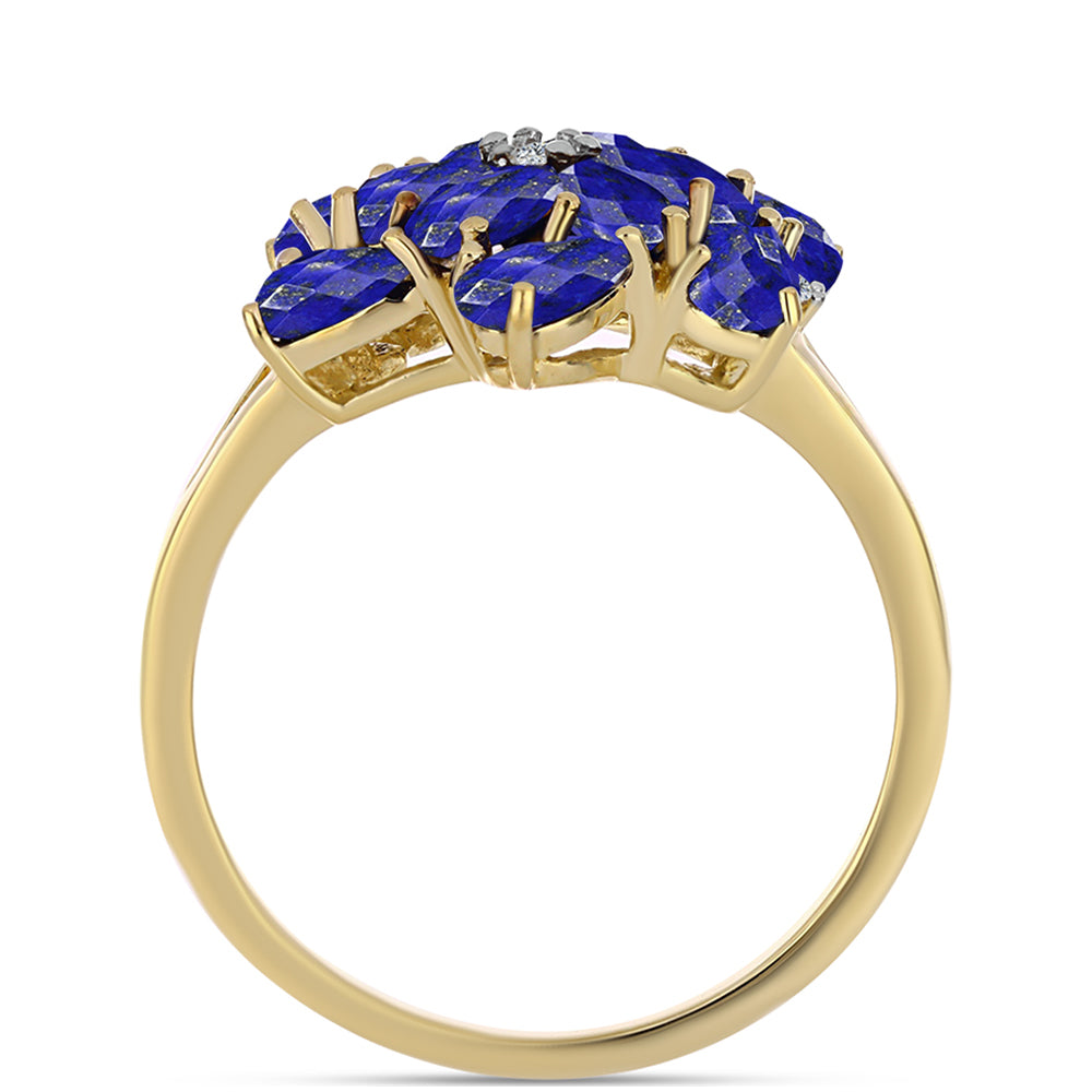 Pozlacené stříbro 925/1000 Prsten s Lapisem Lazuli a Bílým Topazem - Karátové číslo: 2.69. přibližná hmotnost: 3.79 gramů 2 