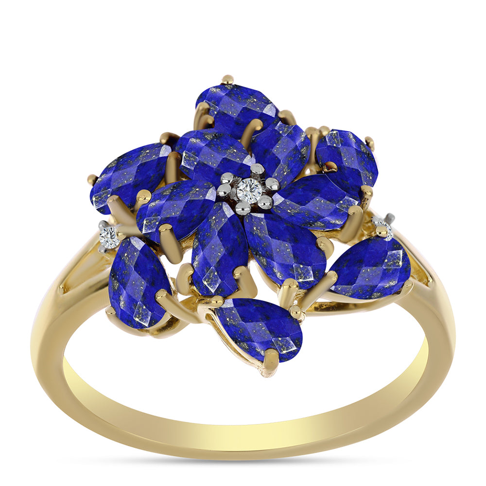 Pozlacené stříbro 925/1000 Prsten s Lapisem Lazuli a Bílým Topazem - Karátové číslo: 2.69. přibližná hmotnost: 3.79 gramů