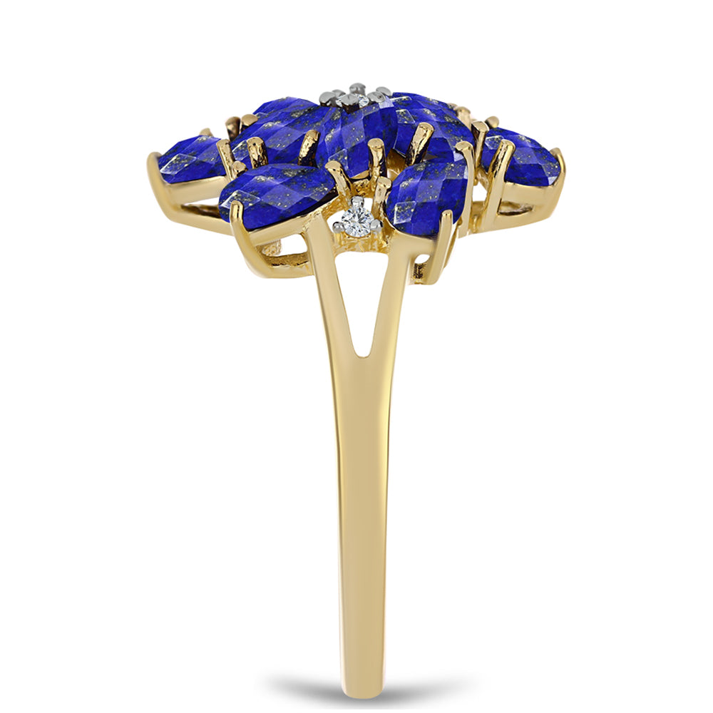 Pozlacené stříbro 925/1000 Prsten s Lapisem Lazuli a Bílým Topazem - Karátové číslo: 2.69. přibližná hmotnost: 3.79 gramů 4 