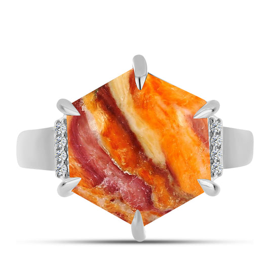 Stříbrný Prsten s jaspisem (Lví tlapa) a Bílým Topazem