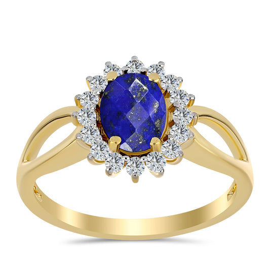 Pozlacené stříbro 925/1000 Prsten s Lapisem Lazuli a Bílým Topazem - Karátové číslo: 1.63. přibližná hmotnost: 3.09 gramů