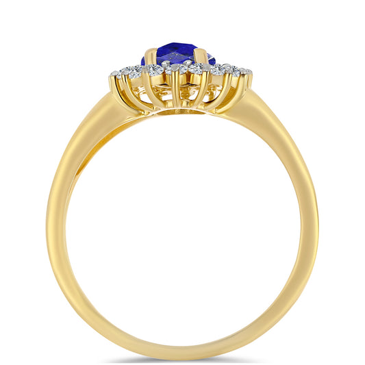 Pozlacené stříbro 925/1000 Prsten s Lapisem Lazuli a Bílým Topazem - Karátové číslo: 1.63. přibližná hmotnost: 3.09 gramů