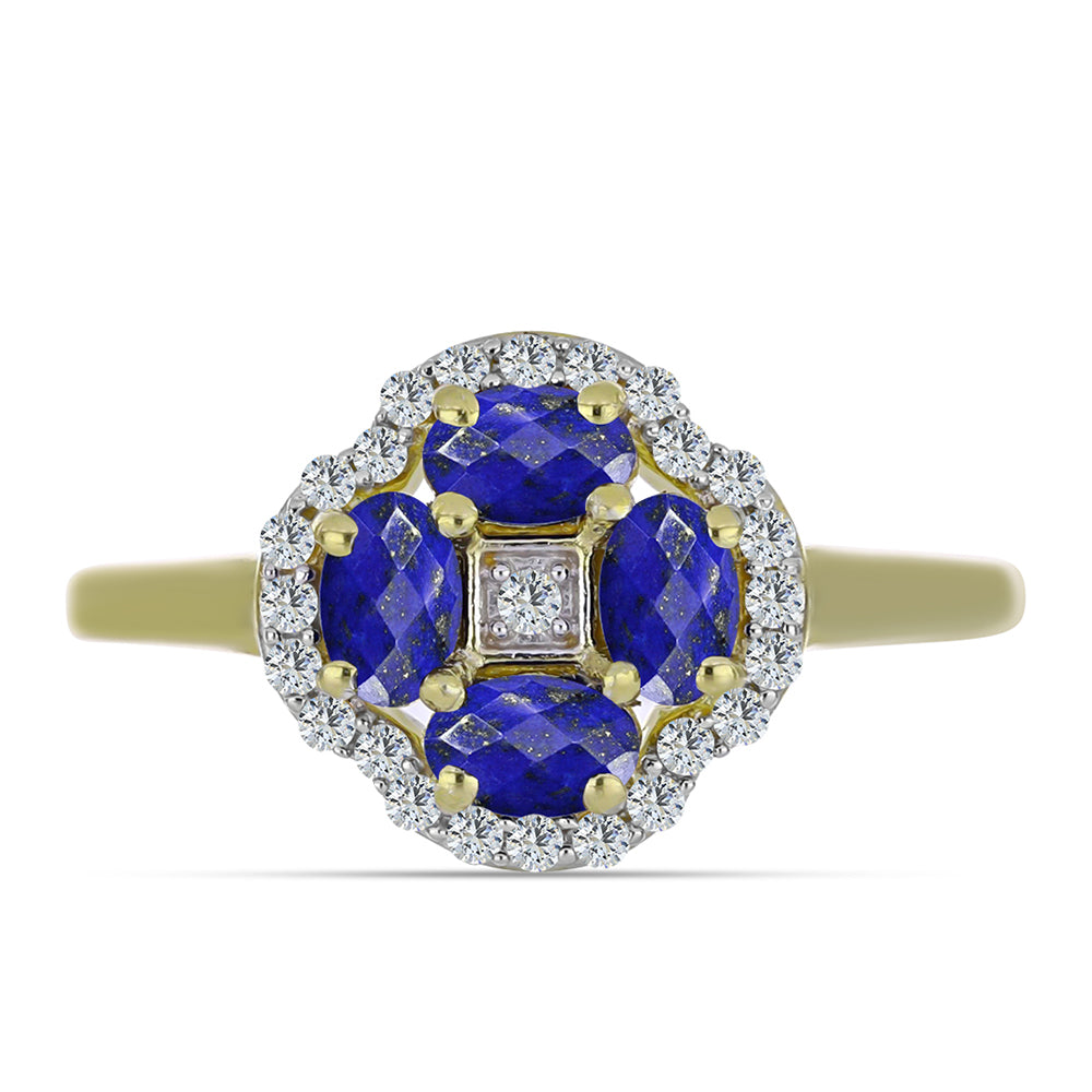 Pozlacené stříbro 925/1000 Prsten s Lapisem Lazuli a Bílým Topazem - Karátové číslo: 1.24. přibližná hmotnost: 3.06 gramů