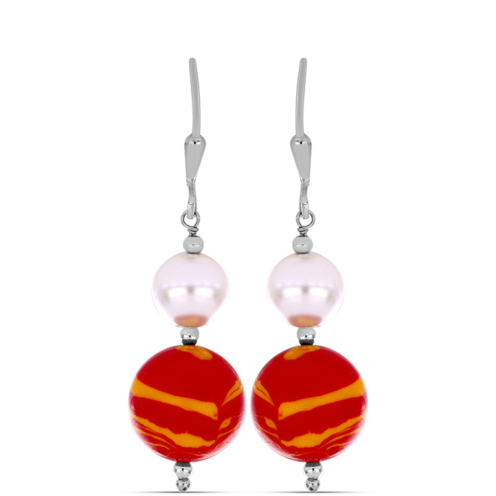 Stříbro 925/1000 - Náušnice s jaspisem (Lví tlapa) a Bílou Sladkovodní Perlou - Karátové číslo: 26.3. přibližná hmotnost: 6.38 gramů 1 