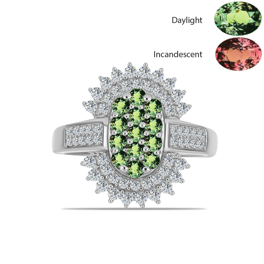 Stříbro 925/1000 - Prsten s Přírodním Alexandritem a Bílým Topazem - Karátové číslo: 1.3. přibližná hmotnost: 4.16 gramů