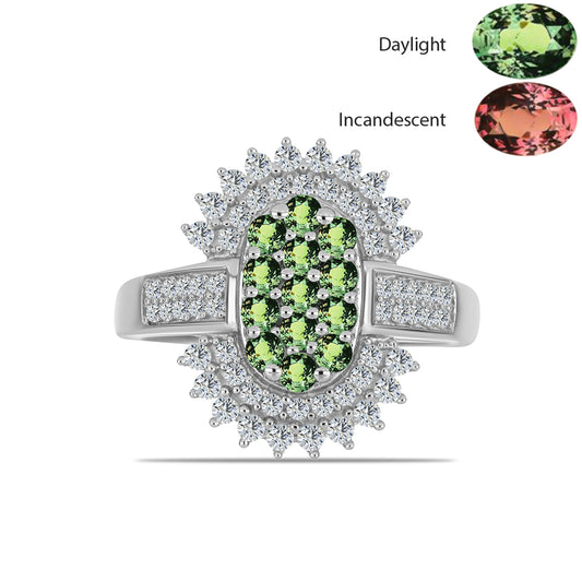 Stříbro 925/1000 - Prsten s Přírodním Alexandritem a Bílým Topazem - Karátové číslo: 1.3. přibližná hmotnost: 4.16 gramů