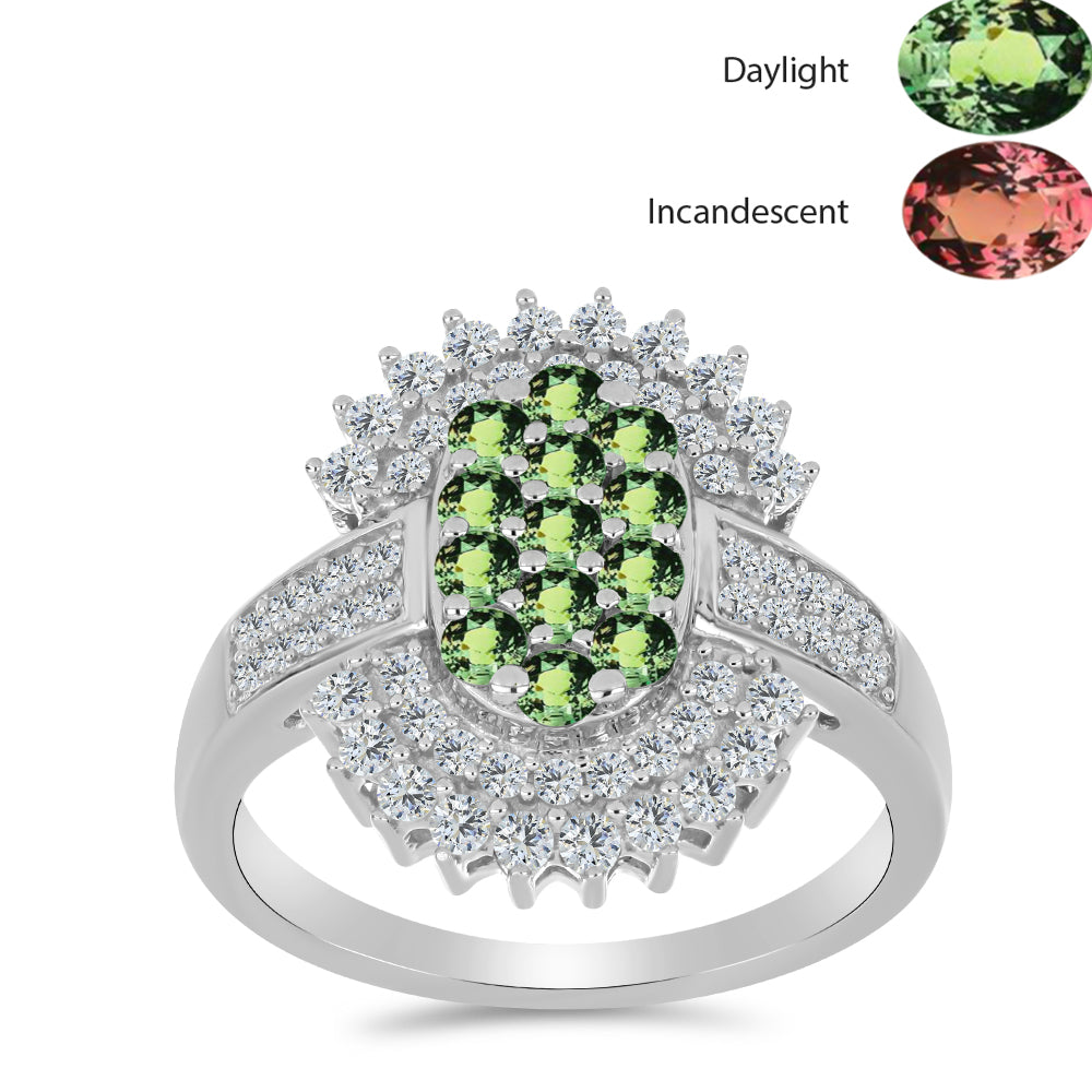 Stříbro 925/1000 - Prsten s Přírodním Alexandritem a Bílým Topazem - Karátové číslo: 1.3. přibližná hmotnost: 4.16 gramů