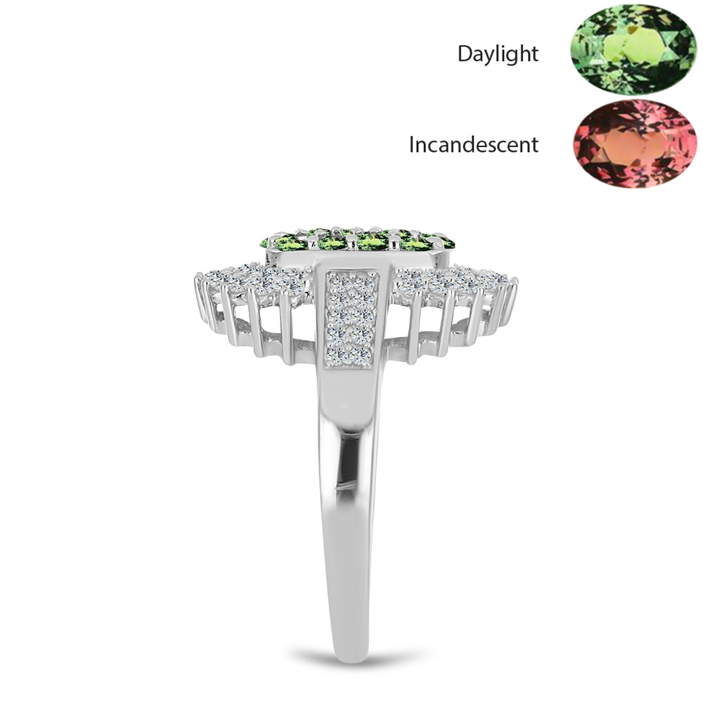 Stříbro 925/1000 - Prsten s Přírodním Alexandritem a Bílým Topazem - Karátové číslo: 1.3. přibližná hmotnost: 4.16 gramů