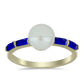 Pozlacené Stříbro 925/1000 - Prsten s Lapisem Lazuli a Bílou Sladkovodní Perlou - Karátové číslo: 3.08. přibližná hmotnost: 2.67 gramů