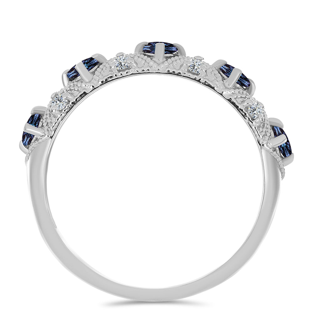 Stříbrný Prsten s "Císařský Fialový" Moissanitem a Bílým Topazem 2 