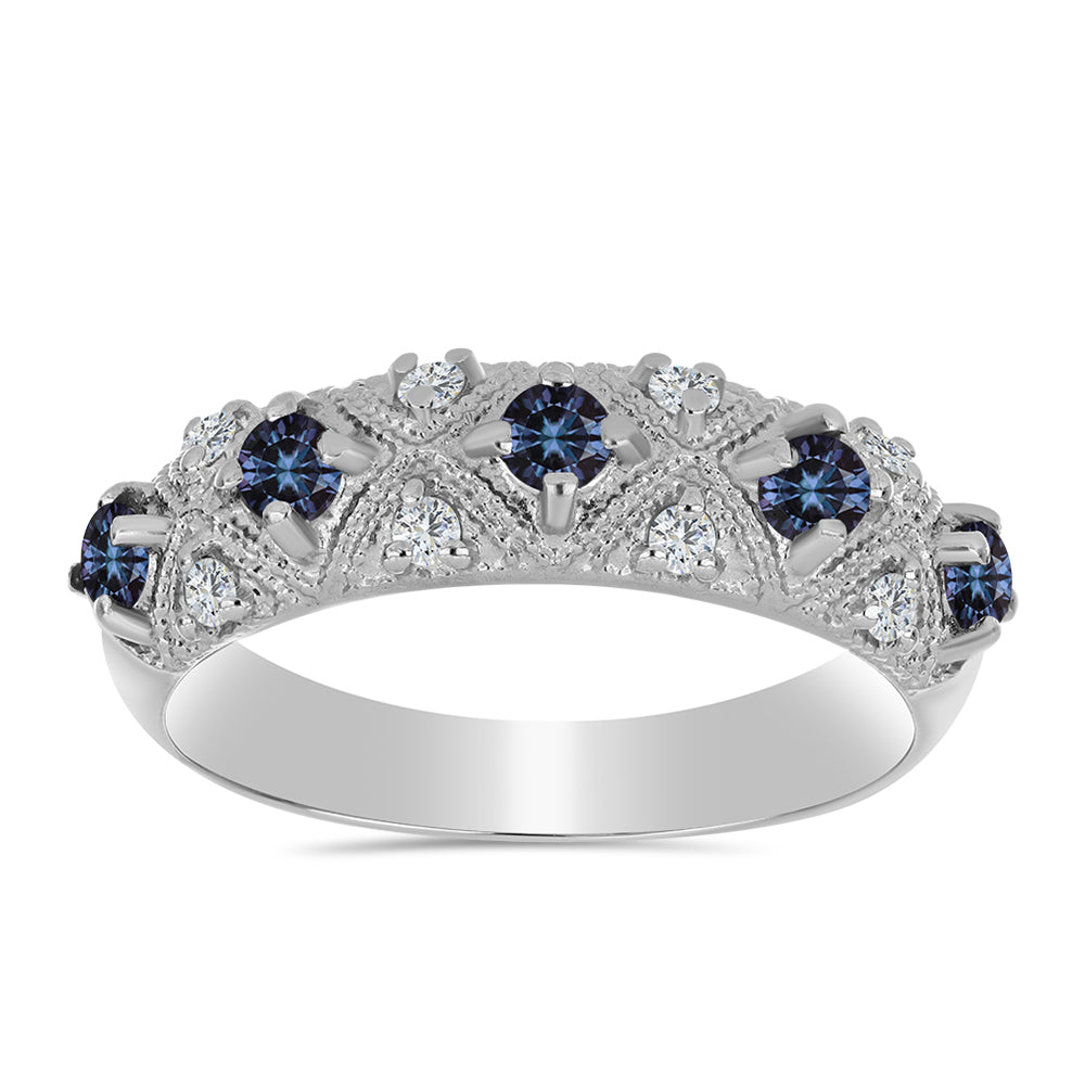 Stříbrný Prsten s "Císařský Fialový" Moissanitem a Bílým Topazem 3 