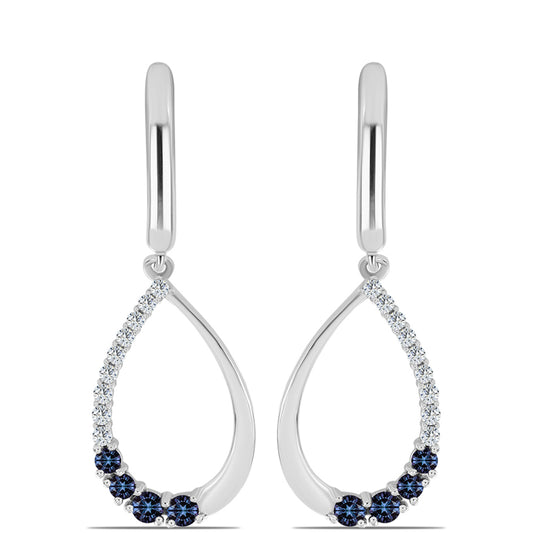 Stříbro 925/1000 Náušnice s "Císařský Fialový" Moissanitem a Bílým Topazem - Karátové číslo: 0.68. přibližná hmotnost: 4.29 gramů