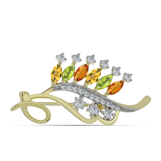 Pozlacené Stříbro 925/1000 - Brož s Duhovým Safírem a Bílým Topazem - Karátové číslo: 1.29. přibližná hmotnost: 4.13 gramů