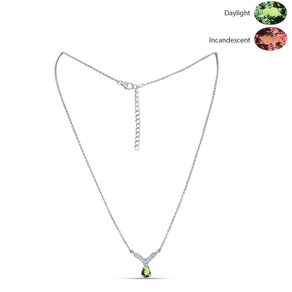 Stříbro 925/1000 Náhrdelník s Přírodním Alexandritem a Bílým Topazem - Karátové číslo: 0.28. přibližná hmotnost: 2.84 gramů