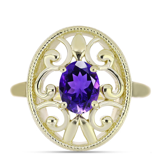 Pozlacené Stříbro 925/1000 - Prsten s Marockým Ametystem - Karátové číslo: 1.11. přibližná hmotnost: 5.04 gramů