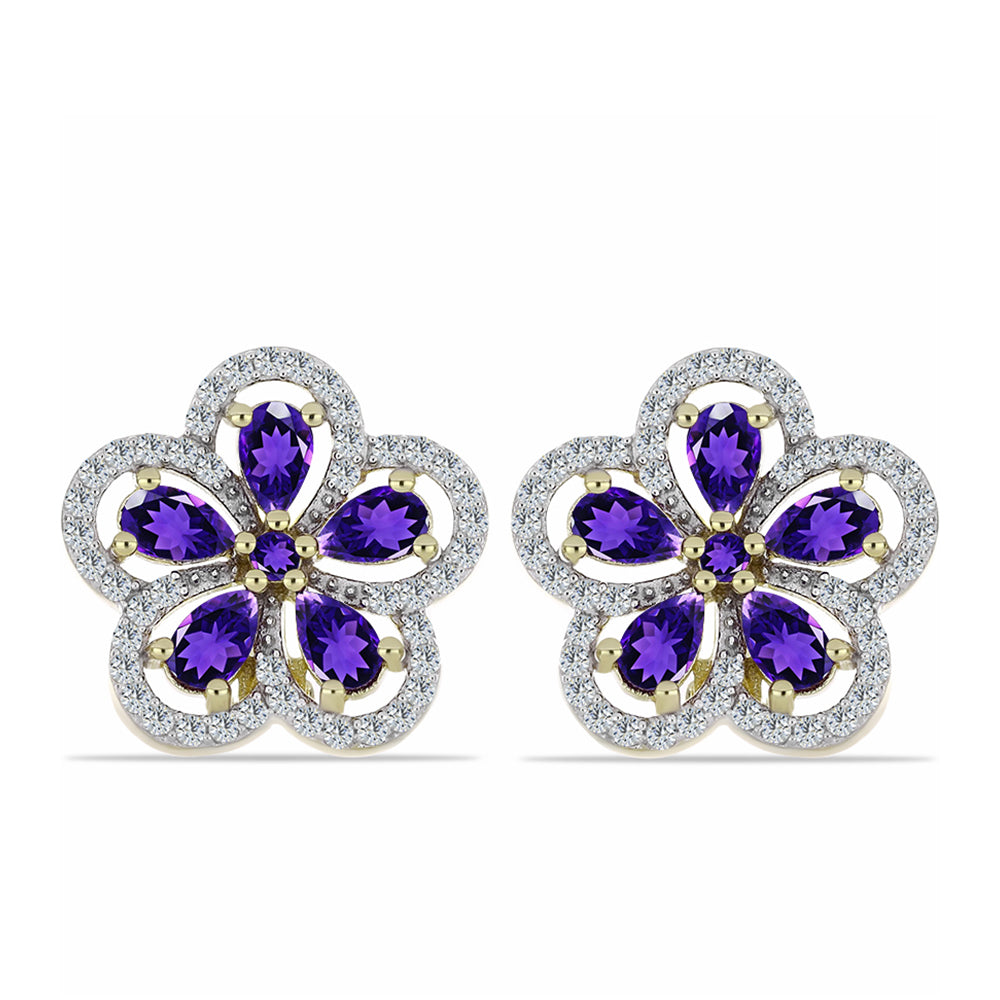 Pozlacené Stříbrné Náušnice s Marockým Ametystem a Bílým Topazem 1 
