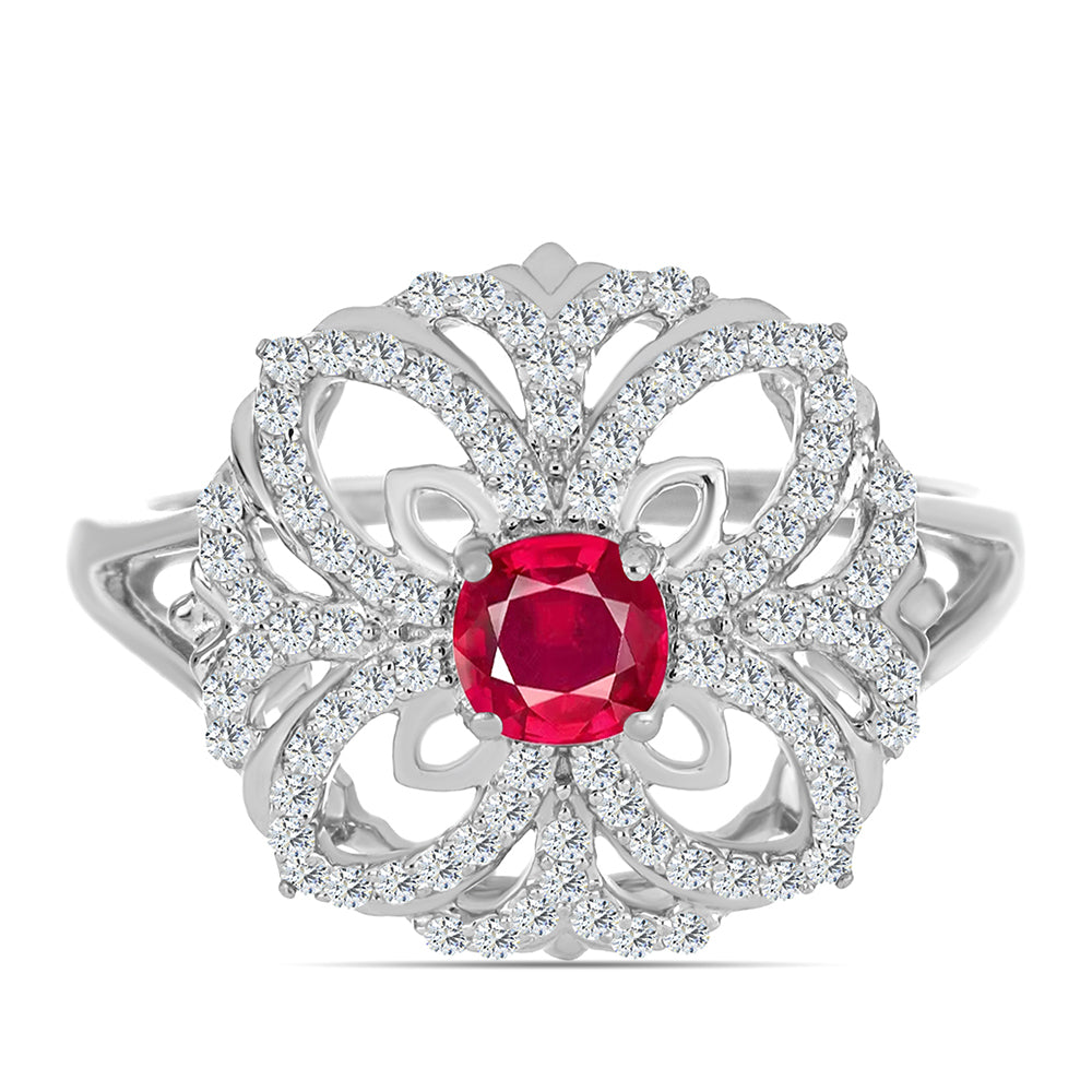 Stříbro 925/1000 - Prsten s Madagaskarským Rubínem a Bílým Topazem - Karátové číslo: 1.33. přibližná hmotnost: 4.16 gramů 1 