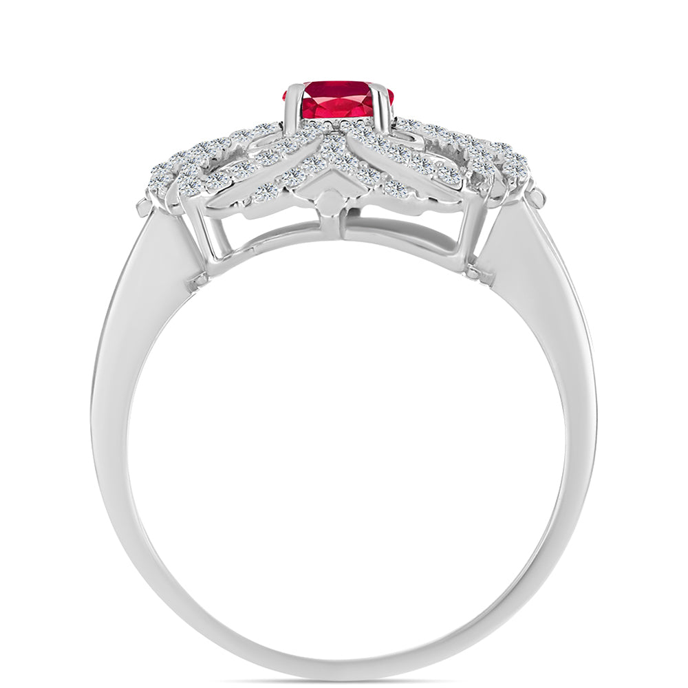 Stříbro 925/1000 - Prsten s Madagaskarským Rubínem a Bílým Topazem - Karátové číslo: 1.33. přibližná hmotnost: 4.16 gramů 2 