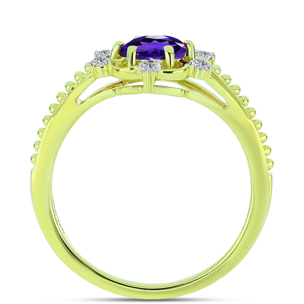 Pozlacené Stříbro 925/1000 - Prsten s Marockým Ametystem a Bílým Topazem - Karátové číslo: 0.83. přibližná hmotnost: 2.77 gramů