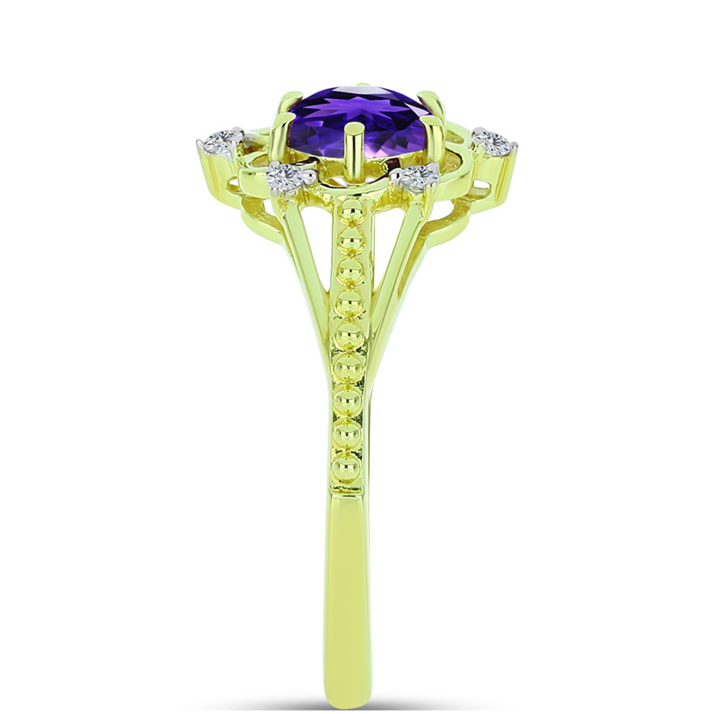 Pozlacené Stříbro 925/1000 - Prsten s Marockým Ametystem a Bílým Topazem - Karátové číslo: 0.83. přibližná hmotnost: 2.77 gramů