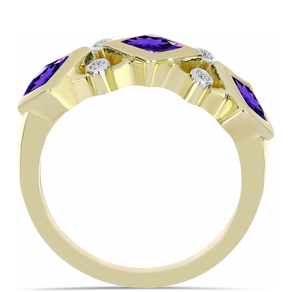 Pozlacené Stříbro 925/1000 - Prsten s Marockým Ametystem a Bílým Topazem - Karátové číslo: 1.08. přibližná hmotnost: 4.06 gramů 2 