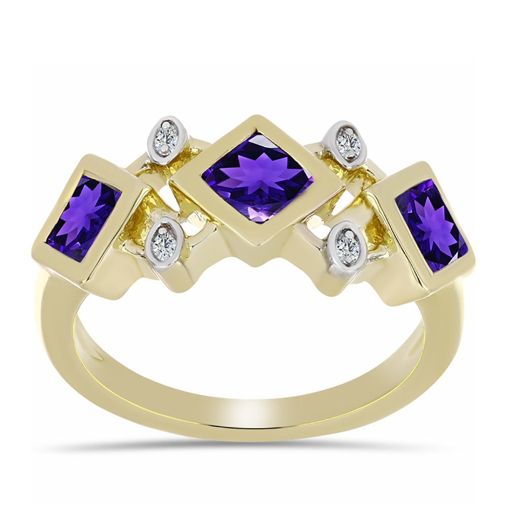 Pozlacené Stříbro 925/1000 - Prsten s Marockým Ametystem a Bílým Topazem - Karátové číslo: 1.08. přibližná hmotnost: 4.06 gramů 3 