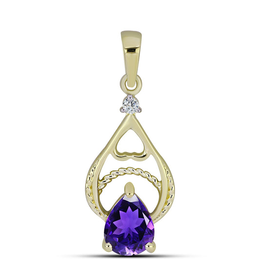 Pozlacené stříbro 925/1000 Přívěsek s Marockým Ametystem a Bílým Topazem - Karátové číslo: 0.89. přibližná hmotnost: 1.53 gramů